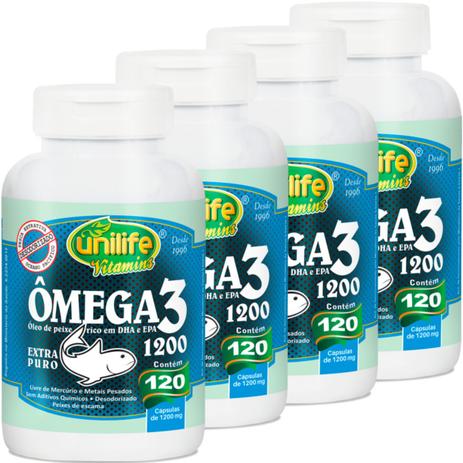 Kit com 4 Frascos de Ômega 3 Óleo de Peixe Unilife 120 capsulas 1200mg Menor preço em Kit com 4 Frascos de Ômega 3 Óleo de Peixe Unilife 120 capsulas 1200mg