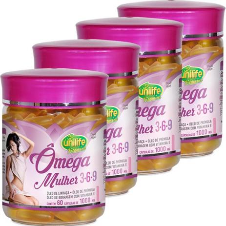 Kit com 4 Frascos de Ômega Mulher 3, 6 e 9 Unilife 60 capsulas 1000mg Menor preço em Kit com 4 Frascos de Ômega Mulher 3, 6 e 9 Unilife 60 capsulas 1000mg