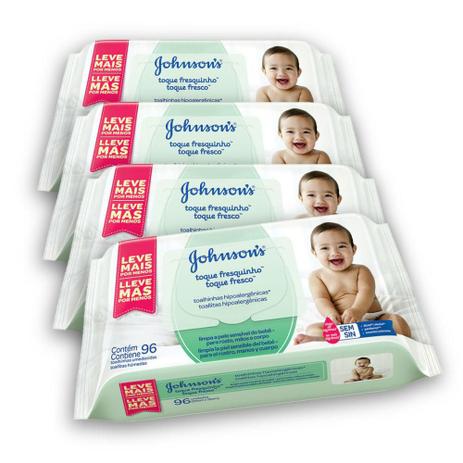 Kit com 4 Lenços Umedecidos JOHNSON'S Baby Toque Fresquinho 96 unidades - Johnsons Menor preço em Kit com 4 Lenços Umedecidos JOHNSON'S Baby Toque Fresquinho 96 unidades - Johnsons