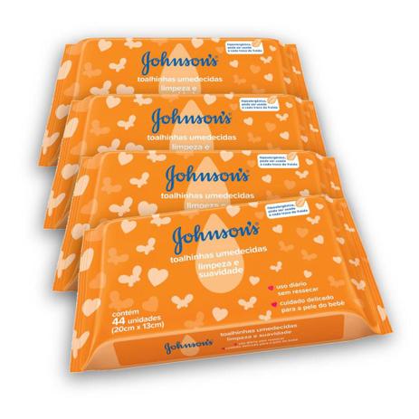 Menor preço em Kit com 4 Lenços Umedecidos JOHNSONS Baby Limpeza E Suavidade 44 UN