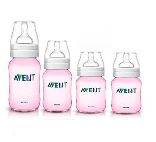 Kit Com 4 Mamadeiras Clássica Anticólica Rosa 125/125/260/330ml - Philips Avent Menor preço em Kit Com 4 Mamadeiras Clássica Anticólica Rosa 125/125/260/330ml - Philips Avent