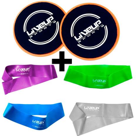 Kit com 4 Mini Bands + Par de Disco Deslizante Liveup Menor preço em Kit com 4 Mini Bands + Par de Disco Deslizante Liveup