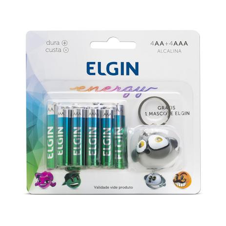 Kit com 4 pilhas palito AAA + 4 pilhas pequenas AA + personagem chaveiro - Elgin Menor preço em Kit com 4 pilhas palito AAA + 4 pilhas pequenas AA + personagem chaveiro - Elgin