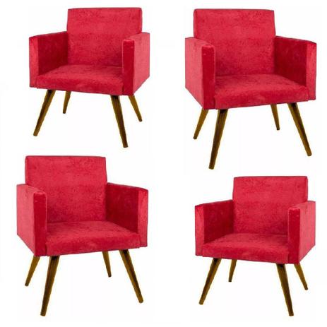 Kit com 4 poltronas decorativas nina sued vermelho - Estofado galiani Menor preço em Kit com 4 poltronas decorativas nina sued vermelho - Estofado galiani