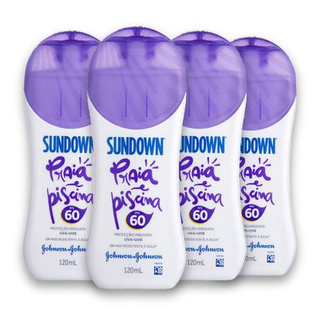 Kit com 4 Protetores Solar SUNDOWN Praia e Piscina FPS 60 120 ml - Johnsons Menor preço em Kit com 4 Protetores Solar SUNDOWN Praia e Piscina FPS 60 120 ml - Johnsons