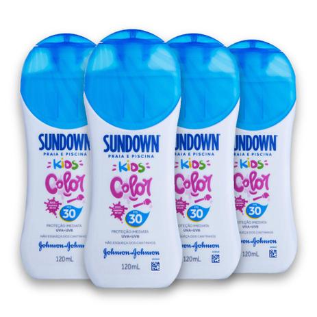 Kit com 4 Protetores Solar SUNDOWN Praia Piscina Kids Color FPS 30 120ml - Sundown Menor preço em Kit com 4 Protetores Solar SUNDOWN Praia Piscina Kids Color FPS 30 120ml - Sundown
