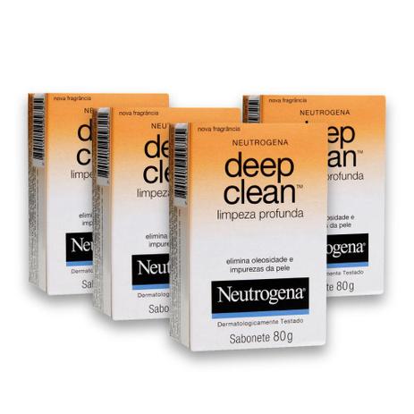 Kit com 4 Sabonetes Facial NEUTROGENA DEEP CLEAN 80g - Neutrogena Menor preço em Kit com 4 Sabonetes Facial NEUTROGENA DEEP CLEAN 80g - Neutrogena