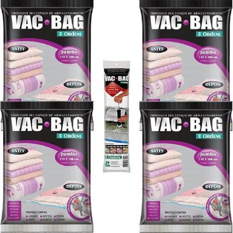 Kit com 4 Sacos À Vácuo VAC BAG Ordene Jumbo 100X110 + Bomba Manual Menor preço em Kit com 4 Sacos À Vácuo VAC BAG Ordene Jumbo 100X110 + Bomba Manual