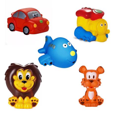Kit Com 5 Brinquedos De Vinil Para Bebê Maralex - Carro, Avião, Trem, Leão e tigre Menor preço em Kit Com 5 Brinquedos De Vinil Para Bebê Maralex - Carro, Avião, Trem, Leão e tigre