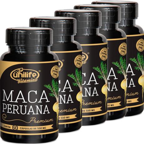 Kit com 5 Frascos de Maca Peruana Premium Pura Unilife 60 capsulas 550mg Menor preço em Kit com 5 Frascos de Maca Peruana Premium Pura Unilife 60 capsulas 550mg