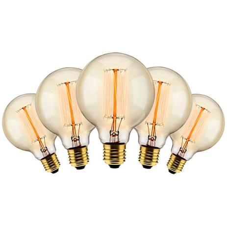 Kit com 5 Lâmpadas Filamento Carbono G95 40w 127v 2000k 48LCARG95001 Elgin Menor preço em Kit com 5 Lâmpadas Filamento Carbono G95 40w 127v 2000k 48LCARG95001 Elgin