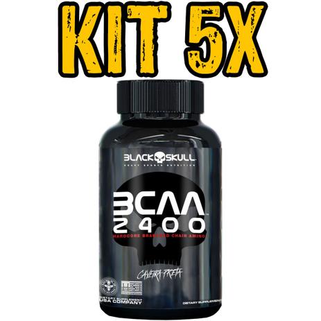 Kit com 5 potes de bcaa 2400 100 tabs - black skull Menor preço em Kit com 5 potes de bcaa 2400 100 tabs - black skull
