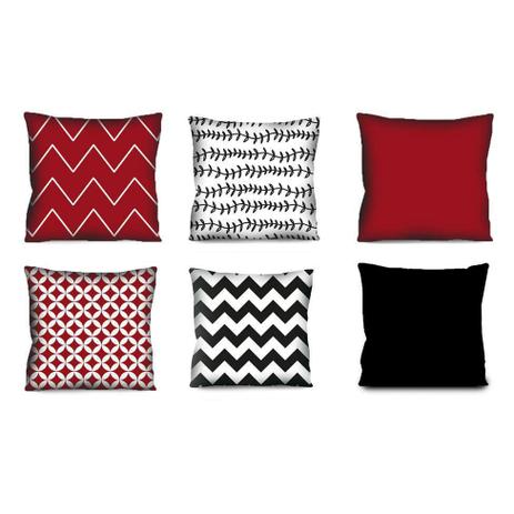 Kit com 6 Almofadas Estampadas Preto e Vermelho 42x42 cm - Uniart Menor preço em Kit com 6 Almofadas Estampadas Preto e Vermelho 42x42 cm - Uniart
