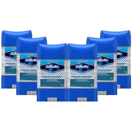 Kit com 6 Desodorantes Gillette Antitranspirante Clear Gel Antibacterial 82g Menor preço em Kit com 6 Desodorantes Gillette Antitranspirante Clear Gel Antibacterial 82g