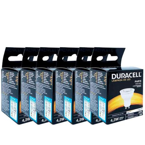 Kit com 6 Lâmpadas Led Duracell Dicróica 4,3W 6500K Branca Menor preço em Kit com 6 Lâmpadas Led Duracell Dicróica 4,3W 6500K Branca