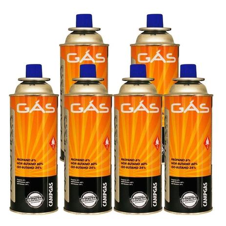 Kit Com 6 Latas Gás Butano Cartucho Refil Com 220grs - Campgas Menor preço em Kit Com 6 Latas Gás Butano Cartucho Refil Com 220grs - Campgas