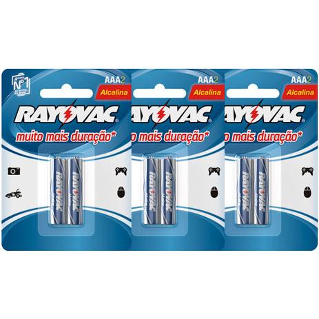 Kit com 6 Pilhas Alcalinas Rayovac AAA (LR03 - Palito) Menor preço em Kit com 6 Pilhas Alcalinas Rayovac AAA (LR03 - Palito)