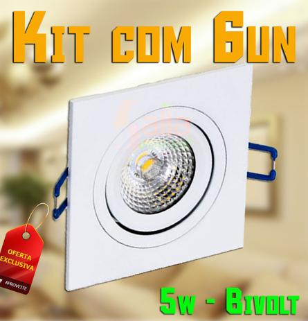 Kit com 6 Spot Lâmpada Led de Embutir Direcionável Concept Quadrado 6500k 5w Bivolt Galaxy - Galaxy led Menor preço em Kit com 6 Spot Lâmpada Led de Embutir Direcionável Concept Quadrado 6500k 5w Bivolt Galaxy - Galaxy led