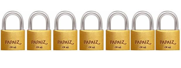 Kit com 7 Cadeados Papaiz 40mm Mesmo Segredo Menor preço em Kit com 7 Cadeados Papaiz 40mm Mesmo Segredo