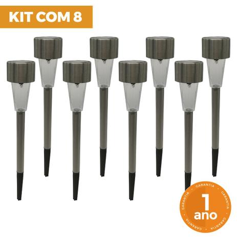 Kit com 8 - Luminária Solar Inox Mini Balizadora Lâmpada LED com Espeto de Jardim - Ecoforce Menor preço em Kit com 8 - Luminária Solar Inox Mini Balizadora Lâmpada LED com Espeto de Jardim - Ecoforce