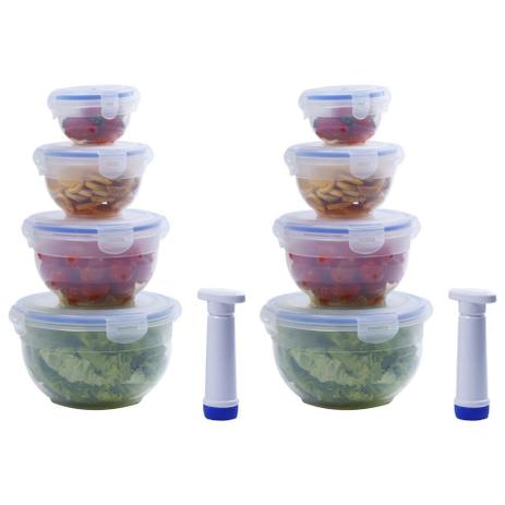 Kit com 8 Potes Plásticos Redondos Herméticos a Vácuo e Bomba Aspi Fresh Menor preço em Kit com 8 Potes Plásticos Redondos Herméticos a Vácuo e Bomba Aspi Fresh