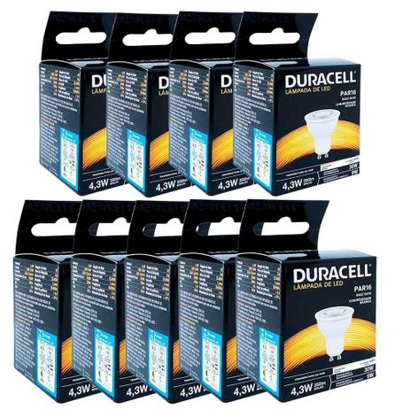 Kit com 9 Lâmpadas Led Duracell Dicróica 4,3W 6500K Branca Menor preço em Kit com 9 Lâmpadas Led Duracell Dicróica 4,3W 6500K Branca