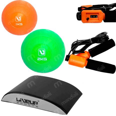 Kit com Abmat para Abdominal + Corda de Pular + Bolas de Peso de 1 e 2 Kg Liveup Menor preço em Kit com Abmat para Abdominal + Corda de Pular + Bolas de Peso de 1 e 2 Kg Liveup