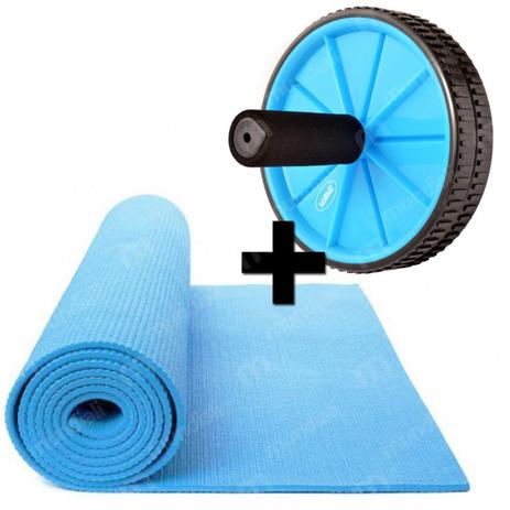 Kit com Roda Abdominal + Colchonete em Eva Azul Liveup Menor preço em Kit com Roda Abdominal + Colchonete em Eva Azul Liveup