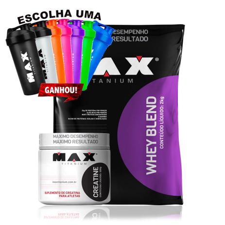 Kit Com Whey Blend Refil 2kg Chocolate Bcaa 2400 - Max titanium Menor preço em Kit Com Whey Blend Refil 2kg Chocolate Bcaa 2400 - Max titanium