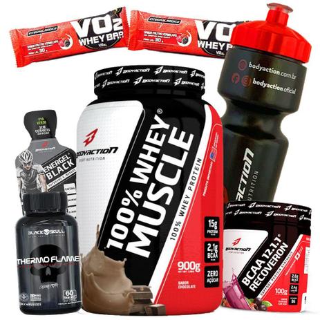 Kit combo 100 Whey Muscle 900g Concentrado Puro + Thermo Flame + Bcaa 12:1:1 Coqueteleira - Body action Menor preço em Kit combo 100 Whey Muscle 900g Concentrado Puro + Thermo Flame + Bcaa 12:1:1 Coqueteleira - Body action