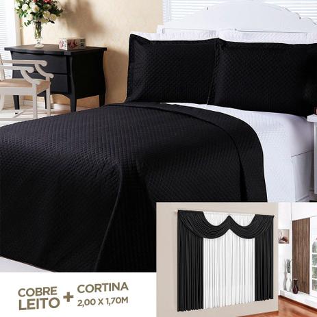 Kit Combo Cobre Leito + Cortina Dual Color Preto/Branco Casal Padrão 04 Peças - Dourados enxovais Menor preço em Kit Combo Cobre Leito + Cortina Dual Color Preto/Branco Casal Padrão 04 Peças - Dourados enxovais