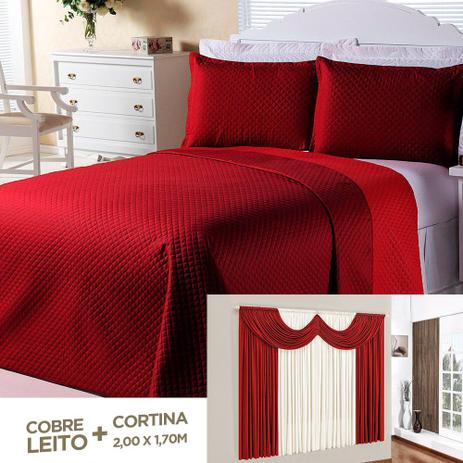 Kit Combo Cobre Leito + Cortina Dual Color Scarlet/Vermelho Casal Padrão 04 Peças - Dourados enxovais é boa?