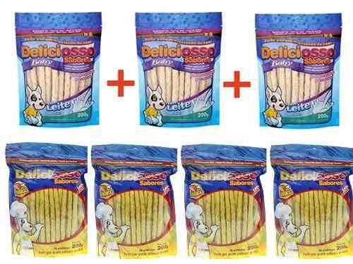 Kit Combo ossinhos palito petisco para Cachorro: 4 Ossinhos Frango 200g + 3 Ossinhos Leite 200g Deliciosso Menor preço em Kit Combo ossinhos palito petisco para Cachorro: 4 Ossinhos Frango 200g + 3 Ossinhos Leite 200g Deliciosso