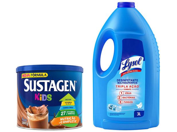 Kit Complemento Alimentar Infantil Sustagen Kids - Chocolate 380g + Desinfetante Lysol 3L Menor preço em Kit Complemento Alimentar Infantil Sustagen Kids - Chocolate 380g + Desinfetante Lysol 3L