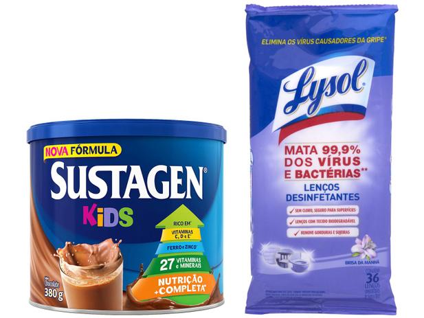 Kit Complemento Alimentar Infantil Sustagen Kids - Chocolate 380g + Lenços Desinfetantes Lysol Menor preço em Kit Complemento Alimentar Infantil Sustagen Kids - Chocolate 380g + Lenços Desinfetantes Lysol