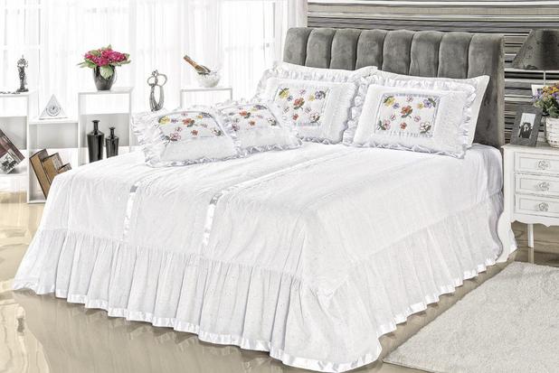 Kit Completo Amarilis Casal Queen 10 Peças com Cortina Portinari 3 mts - Branco - Finos enxovais Menor preço em Kit Completo Amarilis Casal Queen 10 Peças com Cortina Portinari 3 mts - Branco - Finos enxovais