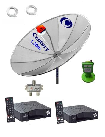 Kit Completo Antena Parabólica Century 1,5m 2 Receptor Nano Menor preço em Kit Completo Antena Parabólica Century 1,5m 2 Receptor Nano