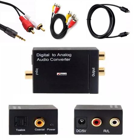 Kit Completo Aparelho Conversor de Áudio Digital Optico P/ Analógico RCA AV P2 Toslink Cabos - MXT Menor preço em Kit Completo Aparelho Conversor de Áudio Digital Optico P/ Analógico RCA AV P2 Toslink Cabos - MXT