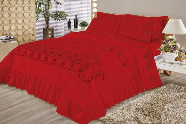 Kit Completo Elegância Casal Queen 09 peças com Cortina 3 mts, Lençol e Saia - Vermelho - Finos enxovais é boa?