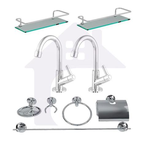 KIT COMPLETO PARA BANHEIRO / 2 TORNEIRA COD 123 + 2 PORTA SHAMPOO RETO + 1KIT BANHEIRO cod317 - minhacazza Menor preço em KIT COMPLETO PARA BANHEIRO / 2 TORNEIRA COD 123 + 2 PORTA SHAMPOO RETO + 1KIT BANHEIRO cod317 - minhacazza