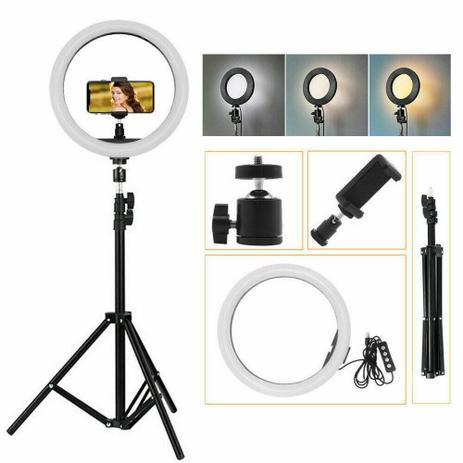 Kit Completo Ring light 26cm com Tripé 2,10m 3 Opções de Luminosidade e 10 Níveis Itensidade de iluminação - CDC Menor preço em Kit Completo Ring light 26cm com Tripé 2,10m 3 Opções de Luminosidade e 10 Níveis Itensidade de iluminação - CDC