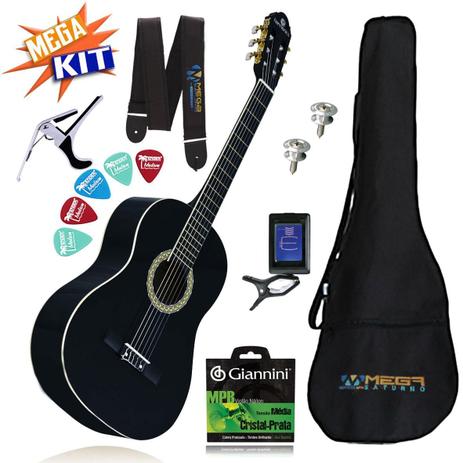 KIT Completo Violão Acústico Clássico Nylon GC-10BK Harmonics Menor preço em KIT Completo Violão Acústico Clássico Nylon GC-10BK Harmonics