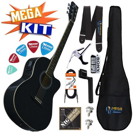 KIT completo Violão Eletrico Aço GE-21 BK Harmonics Menor preço em KIT completo Violão Eletrico Aço GE-21 BK Harmonics