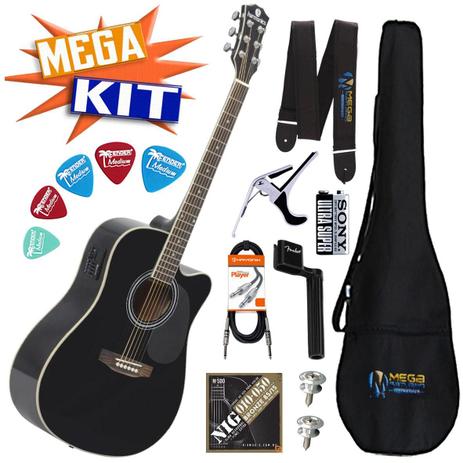 KIT completo Violão Eletrico Folk Aço GE-30 BK Harmonics Menor preço em KIT completo Violão Eletrico Folk Aço GE-30 BK Harmonics