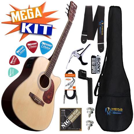 Kit completo Violão Folk Elétrico Md18 NT Tagima Menor preço em Kit completo Violão Folk Elétrico Md18 NT Tagima
