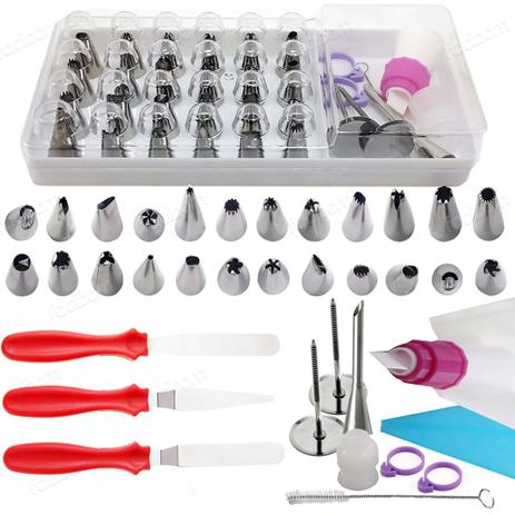 Kit Confeiteiro com 35 Peças e 3 Espátulas em Inox para Decoração de Bolos - Facibom Menor preço em Kit Confeiteiro com 35 Peças e 3 Espátulas em Inox para Decoração de Bolos - Facibom
