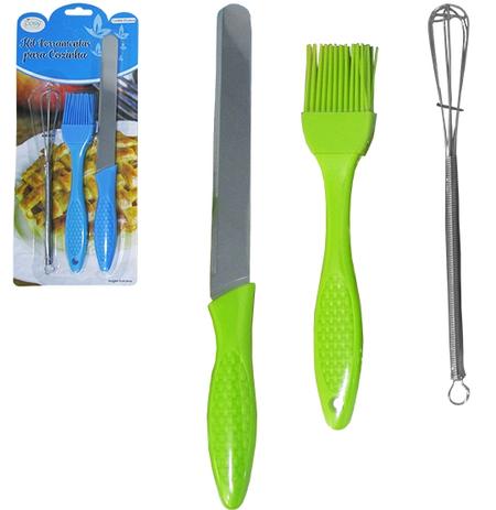 Kit confeiteiro com pincel de silicone + batedor de claras + faca com 3 pecas na cartela - Blessed Menor preço em Kit confeiteiro com pincel de silicone + batedor de claras + faca com 3 pecas na cartela - Blessed