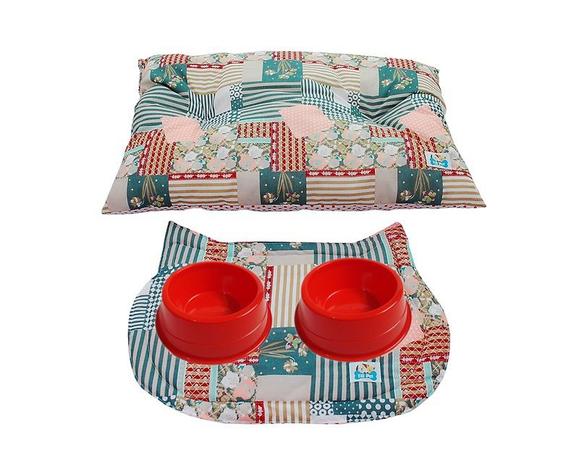 Kit Conforto e Higiene Gato - Floral com Branco de bolinhas Vermelhas - Tili pet é boa?