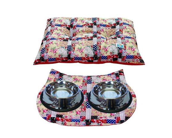 Kit Conforto e Higiene Gato - Floral com Pink de bolinhas Rosas - Tili pet Menor preço em Kit Conforto e Higiene Gato - Floral com Pink de bolinhas Rosas - Tili pet
