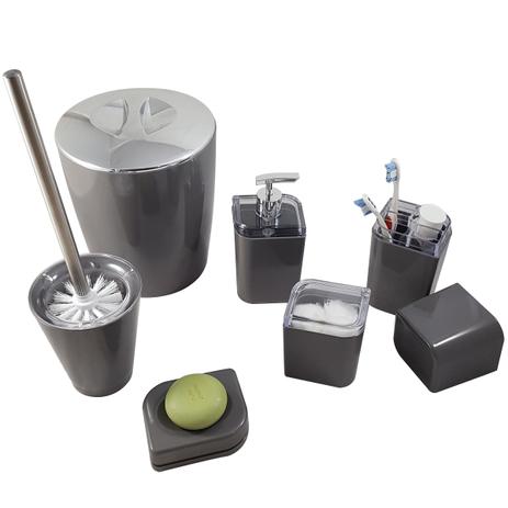 Kit Conjunto Banheiro Utensílios Bancada Escovinha Lixeira Chumbo - Ou Menor preço em Kit Conjunto Banheiro Utensílios Bancada Escovinha Lixeira Chumbo - Ou